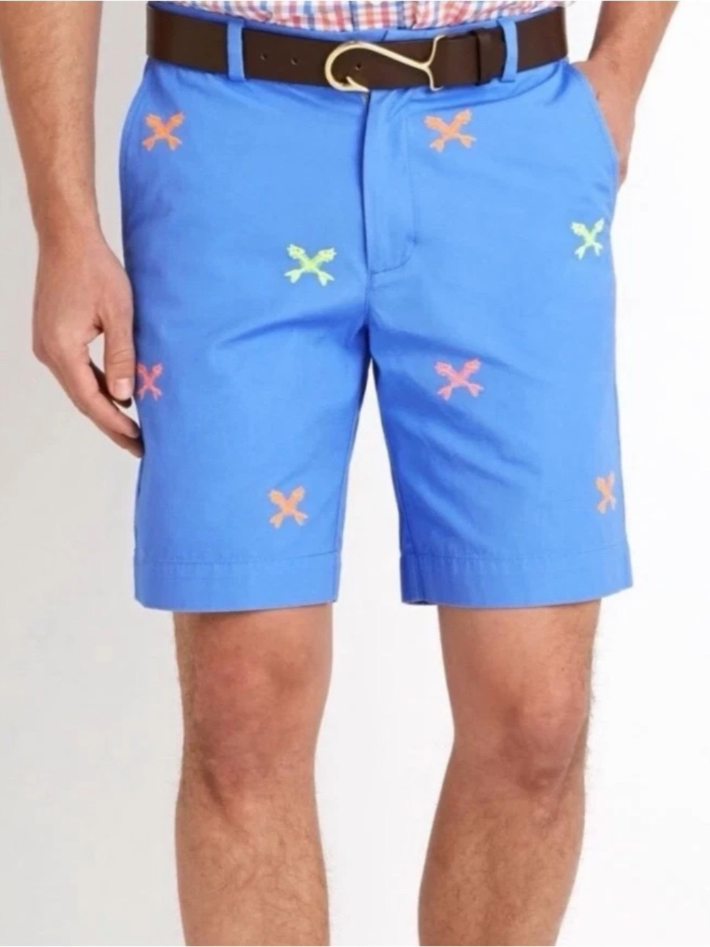 Vineyard Vines Blue Flat Front Breaker Shorts with Neon Embroidery Sz 30 preppy